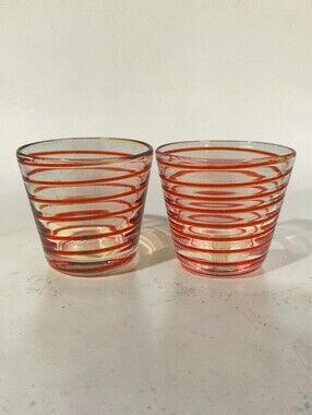 Crate & Barrel Red Swirl Glass Votive Candle Holder Set Of 2